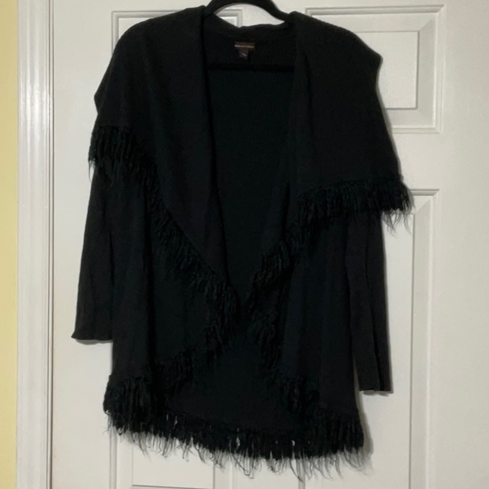 Dana Buchman Black Cardigan with fringe trim - Size Large